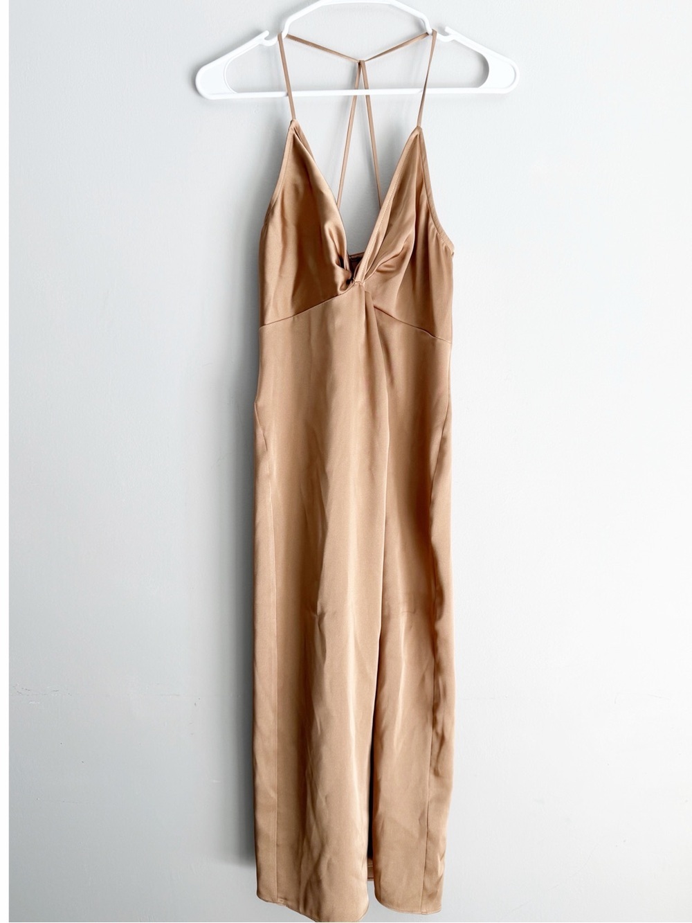 Express knot front midi slip dress champagne gold size small